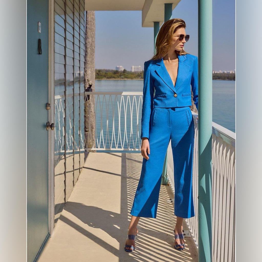 Nwt $698 Veronica Beard Behren Cropped Jacket In Blue